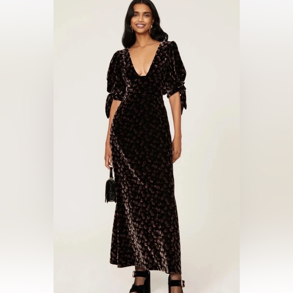Sea New York Valerie Floral Velvet Tie Back Maxi Dress Sz 4